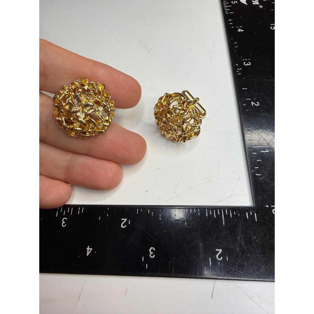 Gold Tone Brutalist Nugget Cuff Links Textured Openwork T-Back Mens Jewelry